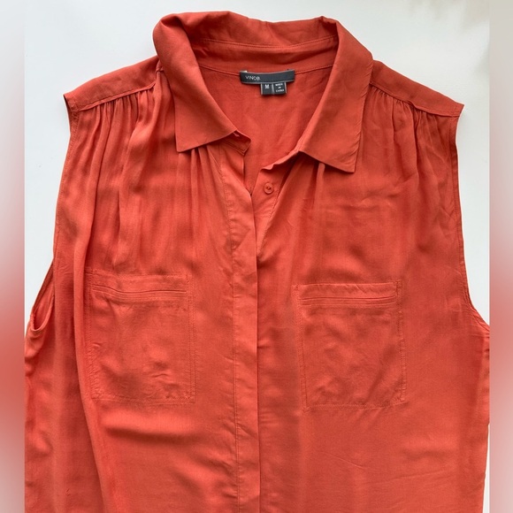 Vince Orange Sleeveless Blouse Collar Button Down Size Medium - Picture 3 of 9